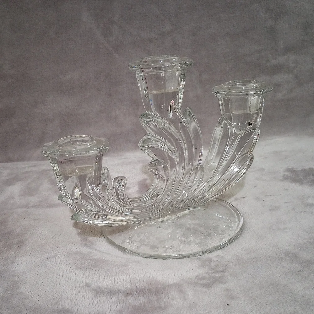 Fostoria Baroque Glass 3 Light Candlestick Navarre Etch
